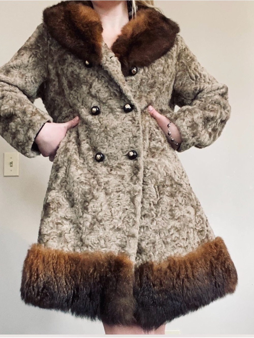 Stunning Vintage Persian Lamb Coat With Fox Trim
